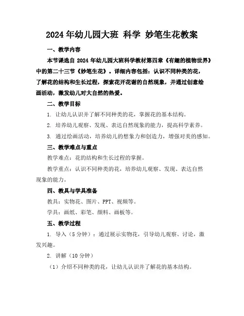 2024年幼儿园大班科学妙笔生花教案