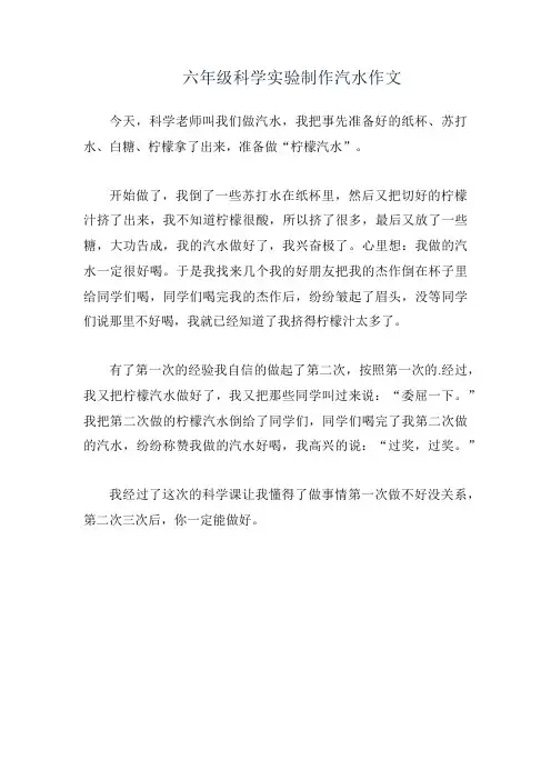 六年级科学实验制作汽水作文
