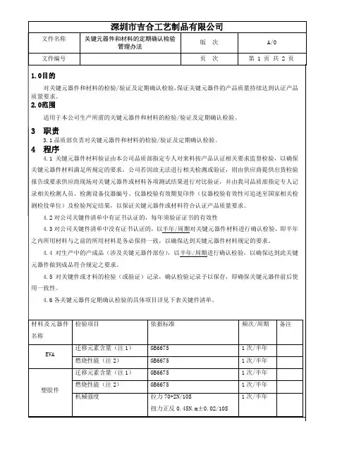 ###关键元器件和材料的定期确认检验管理办法