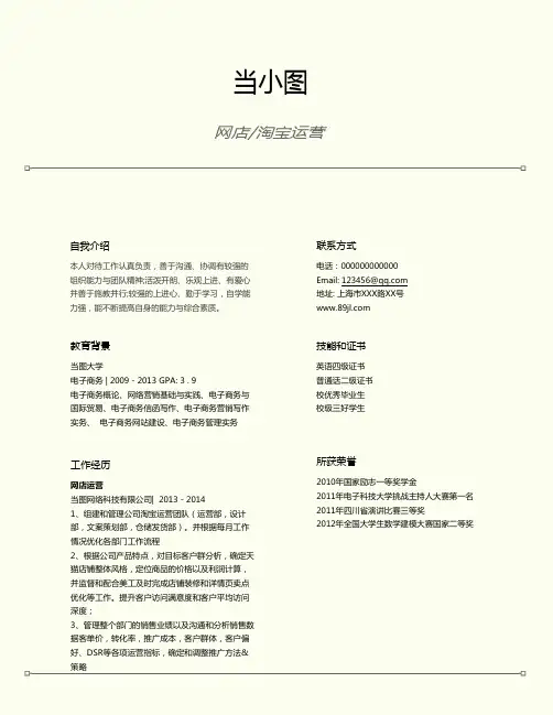 网店淘宝运营简历模板