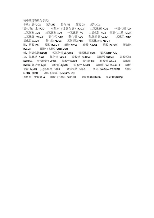 初中常见物质化学式