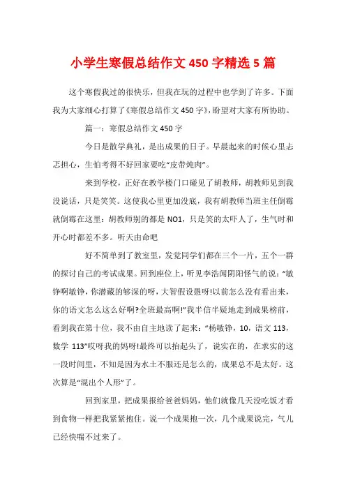小学生寒假总结作文450字精选5篇