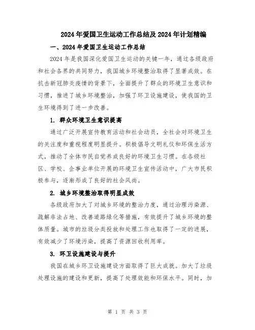 2024年爱国卫生运动工作总结及2024年计划精编