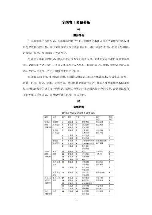 全国I卷2018语文全国卷Ⅰ命题分析