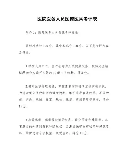 医院医务人员医德医风考评表