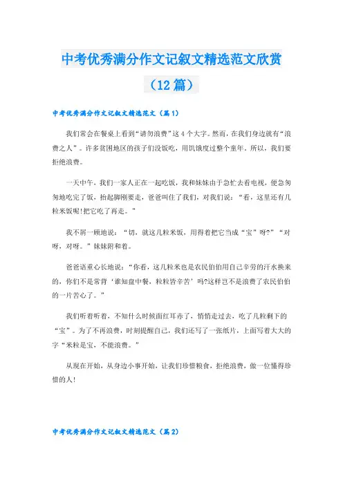 中考优秀满分作文记叙文精选范文欣赏(12篇)