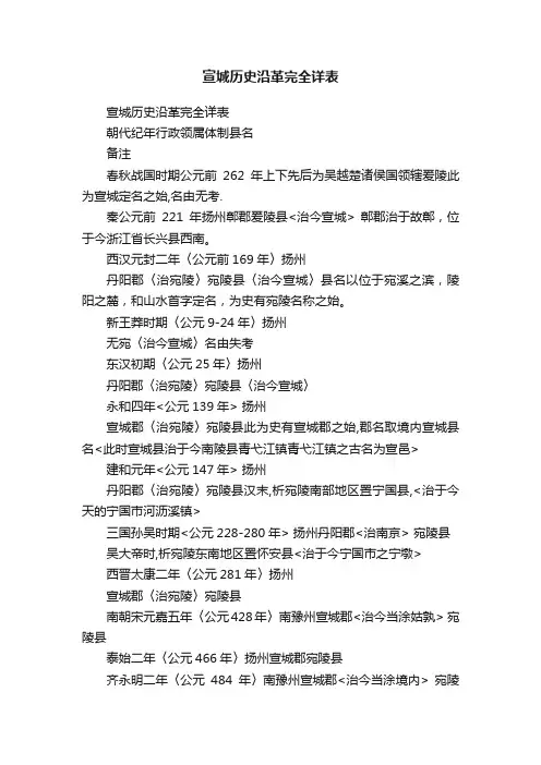 宣城历史沿革完全详表
