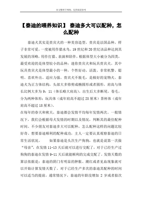 【泰迪的喂养知识】 泰迪多大可以配种,怎么配种
