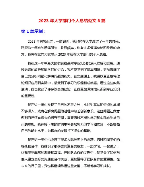 2023年大学部门个人总结范文6篇