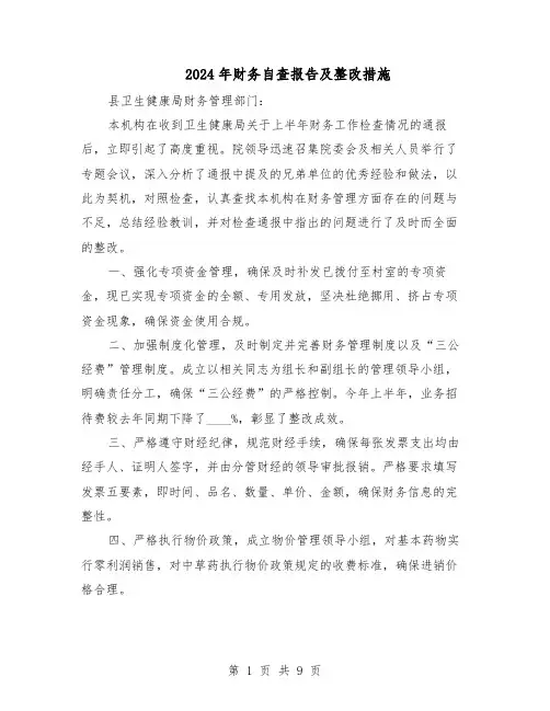 2024年财务自查报告及整改措施（五篇）
