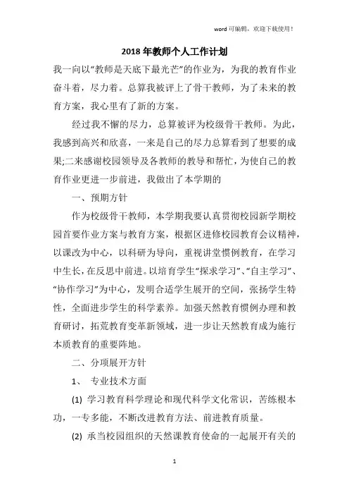 2018年教师个人工作计划