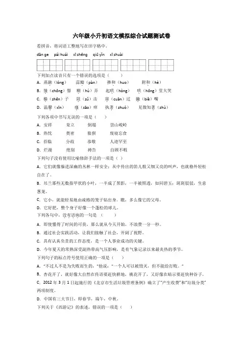 六年级小升初语文模拟综合试题测试卷[001]