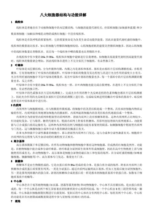 八大细胞器结构与功能