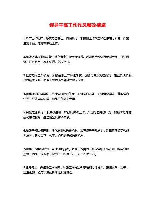 领导干部工作作风整改措施