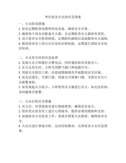 单位宿舍火灾的应急预案