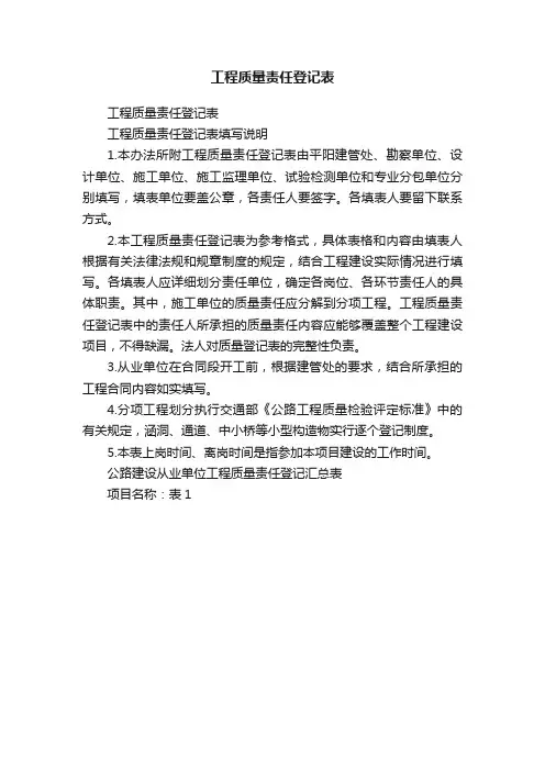 工程质量责任登记表