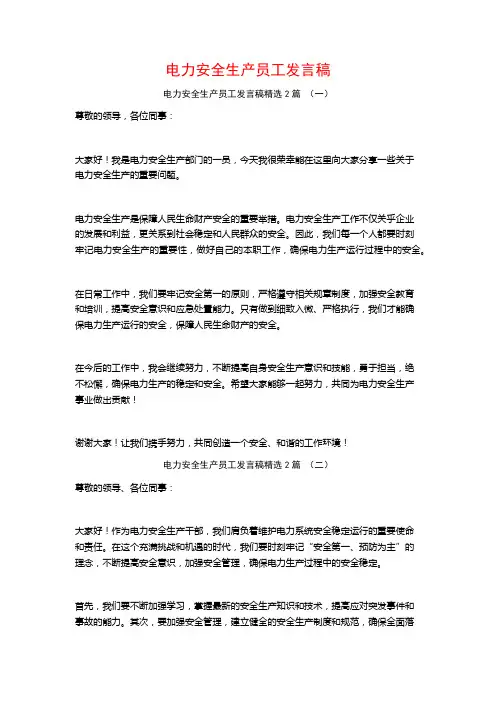 电力安全生产员工发言稿2篇