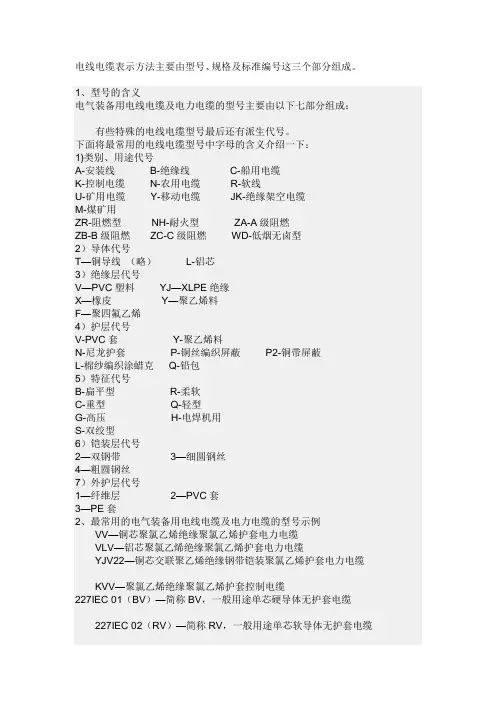 电线电缆型号、规格及标准编号
