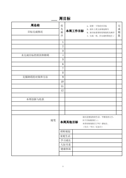 (完整word版)每周每日目标计划表