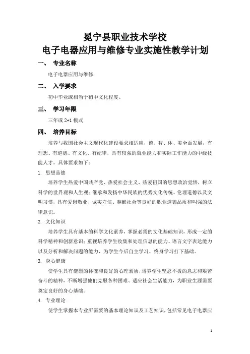 电子电器应用与维修实施性教学计划.