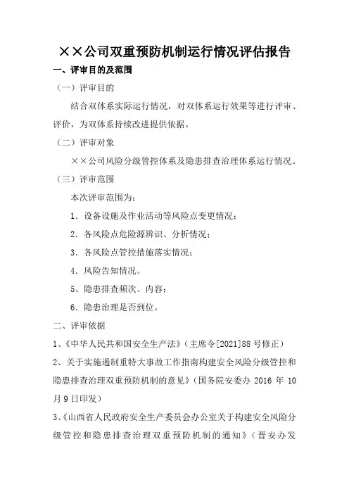 双重预防机制运行情况评估报告