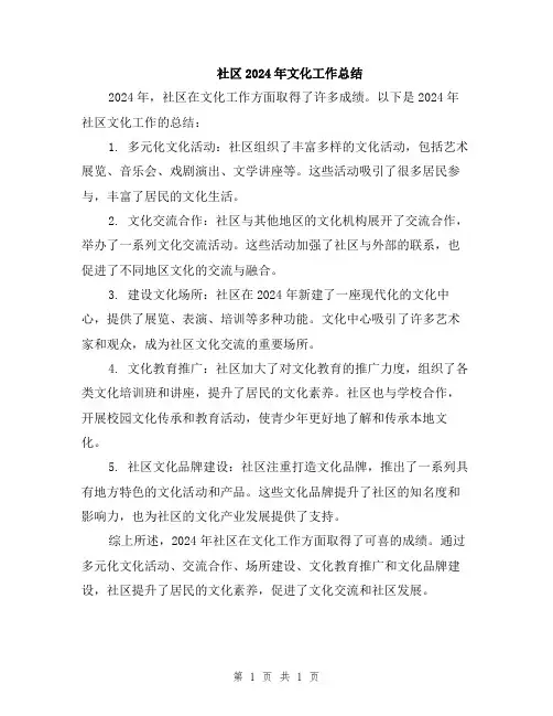 社区2024年文化工作总结
