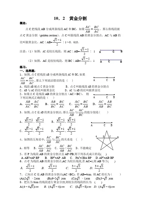 10.2 黄金分割(练习)