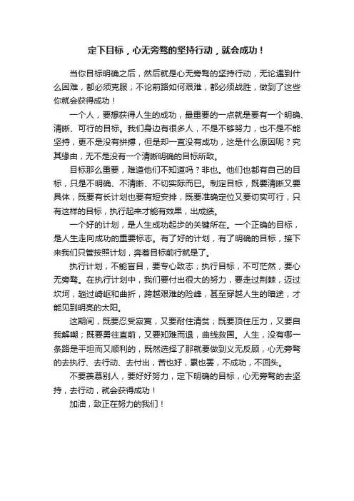 定下目标，心无旁骛的坚持行动，就会成功！