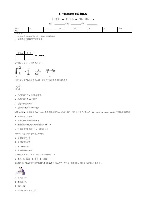 初二化学试卷带答案解析