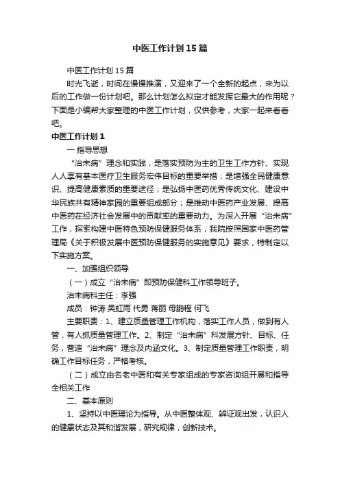 中医工作计划15篇