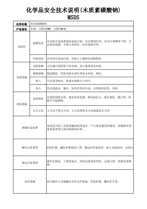 化学品安全技术说明(木质素磺酸钠)