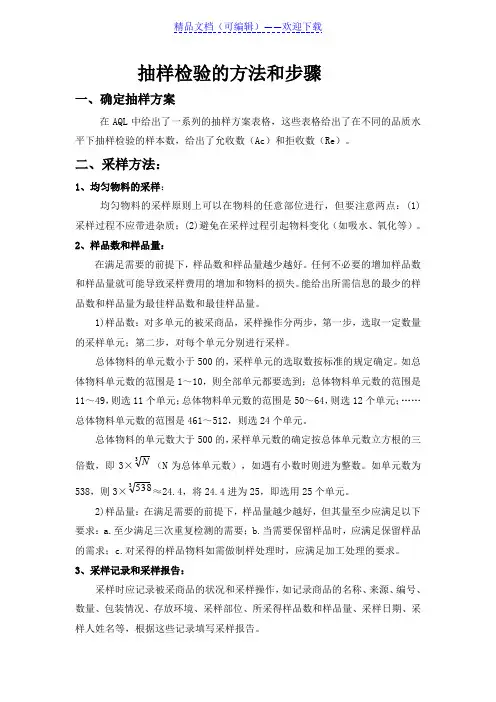 抽样检验的方法和步骤,样品采样方法与产品检验标准依据 - 品质管理.doc