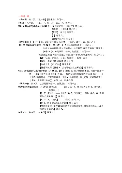 人教版小学数学各册目录及知识纲要(带页码,超详细)