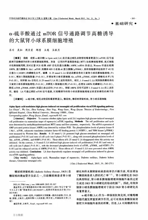 α-硫辛酸通过mTOR信号通路调节高糖诱导的大鼠肾小球系膜细胞增殖