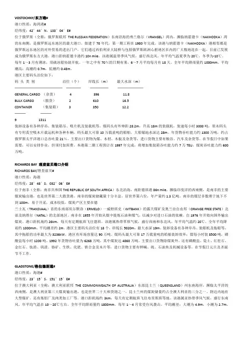 主要煤炭装港港口资料