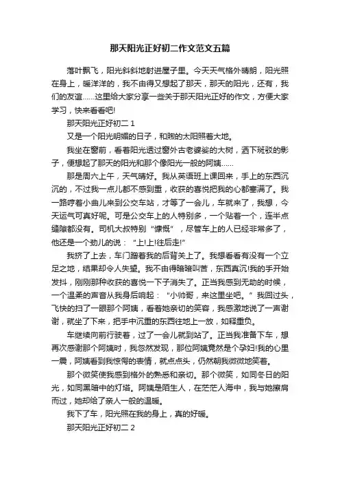 那天阳光正好初二作文范文五篇