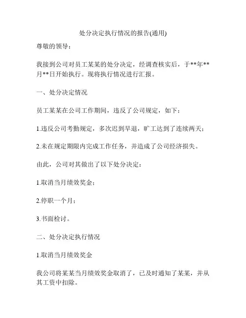 处分决定执行情况的报告(通用)