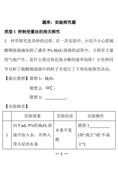 2019年湖南长沙市中考化学题型专项复习训练：实验探究题(PDF)