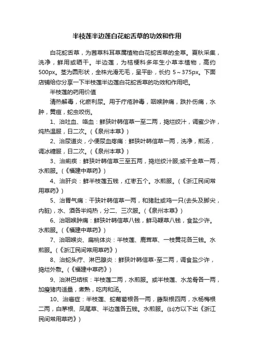 半枝莲半边莲白花蛇舌草的功效和作用