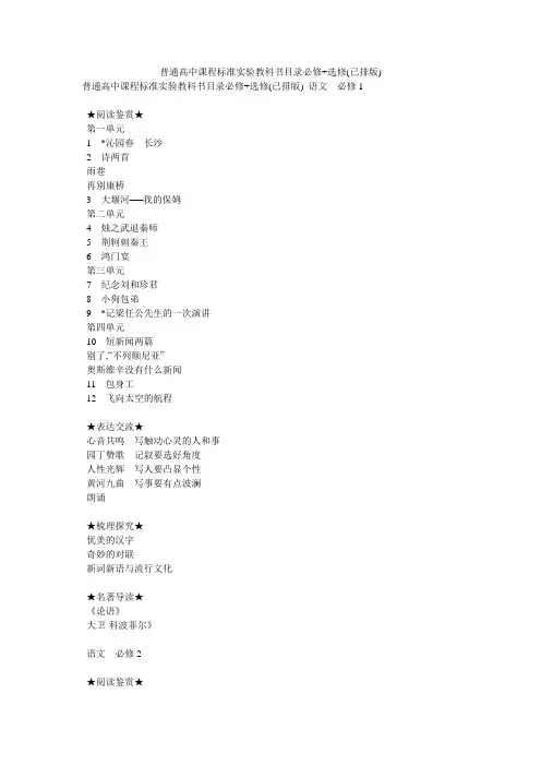 普通高中课程标准实验教科书目录必修+选修(已排版)
