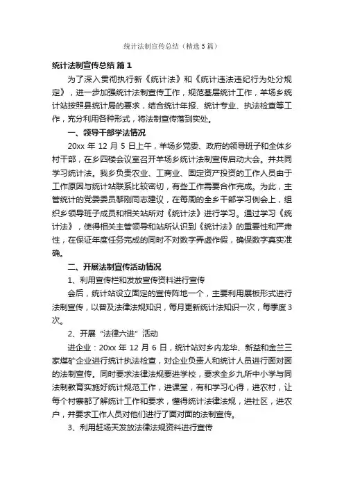 统计法制宣传总结（精选5篇）