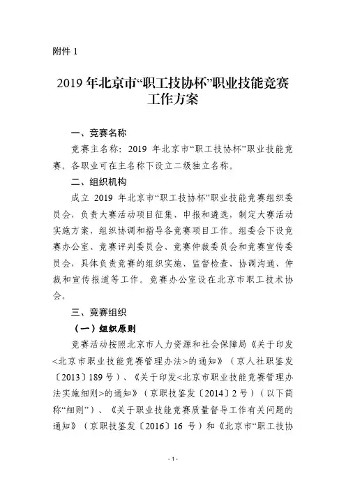 2019年北京市职工技协杯职业技能竞赛工作方案