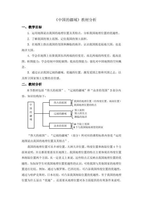 湘教版地理八年级上册1.1《中国的疆域》教材分析