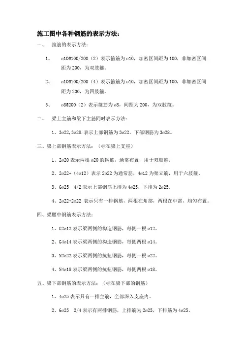 施工图中各种钢筋的表示方法