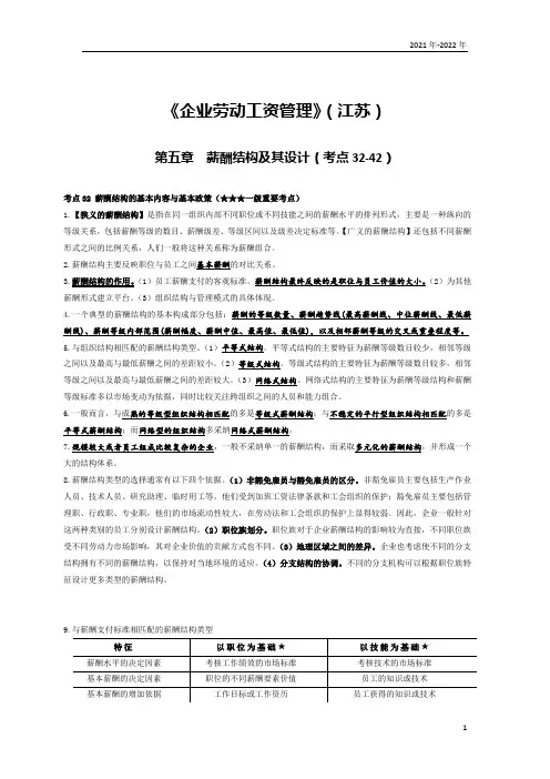 《企业劳动工资管理》(江苏)第五章考点手册
