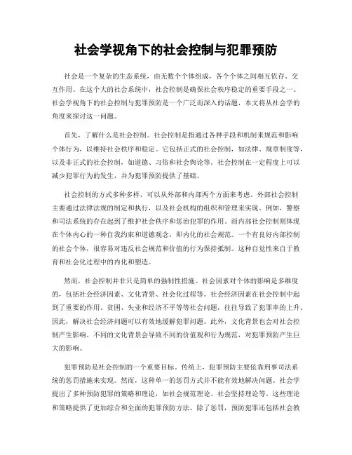 社会学视角下的社会控制与犯罪预防