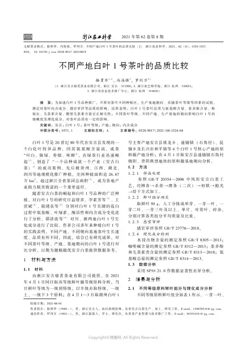不同产地白叶1号茶叶的品质比较