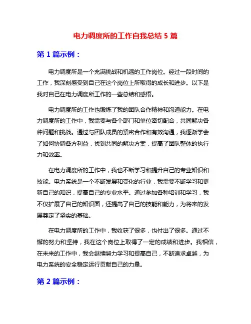 电力调度所的工作自我总结5篇