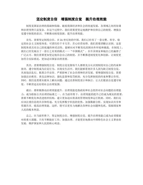 坚定制度自信 增强制度自觉 提升治理效能