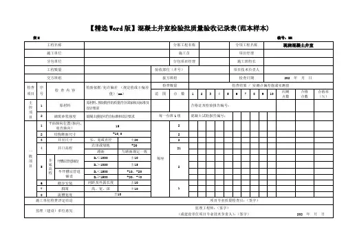 【精选Word版】市政道路工程混凝土井室检验批质量验收记录表(范本样本)